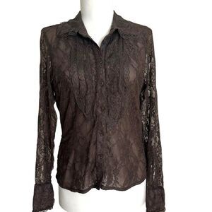 Y2K Selene Brown Sheer Lace Top size S M brown